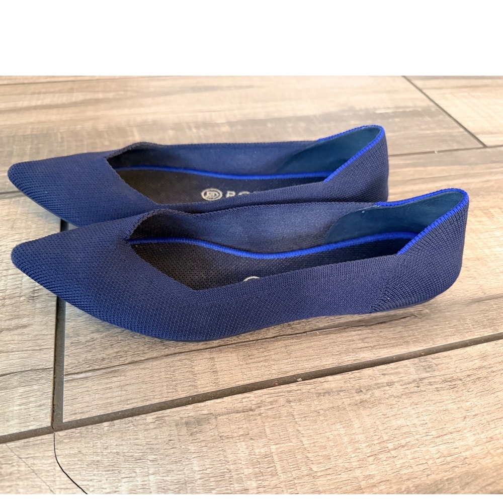 Rothys The Point Navy Blue Knit Pointed Toe Flats Womens 8.5 Royal Blue‎ Trim